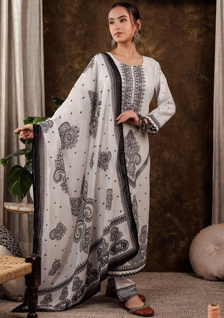 White Embroidered Cotton Kurta Set