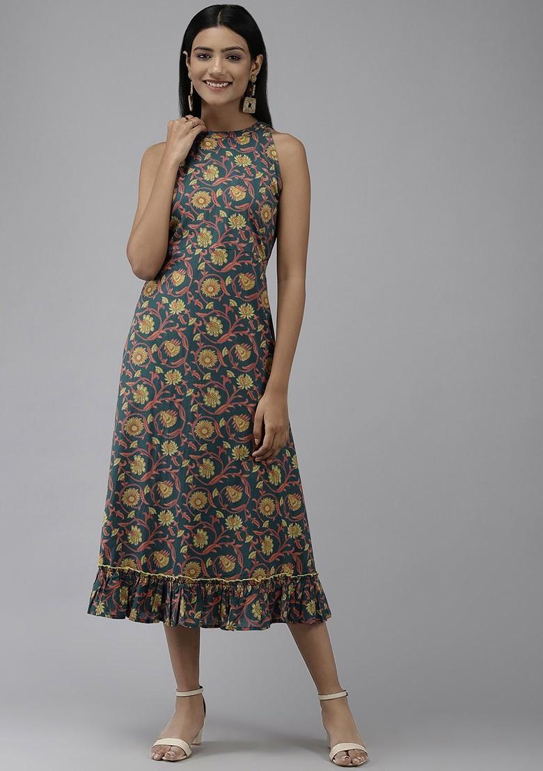 Green Poly Blend Anarkali Kurta