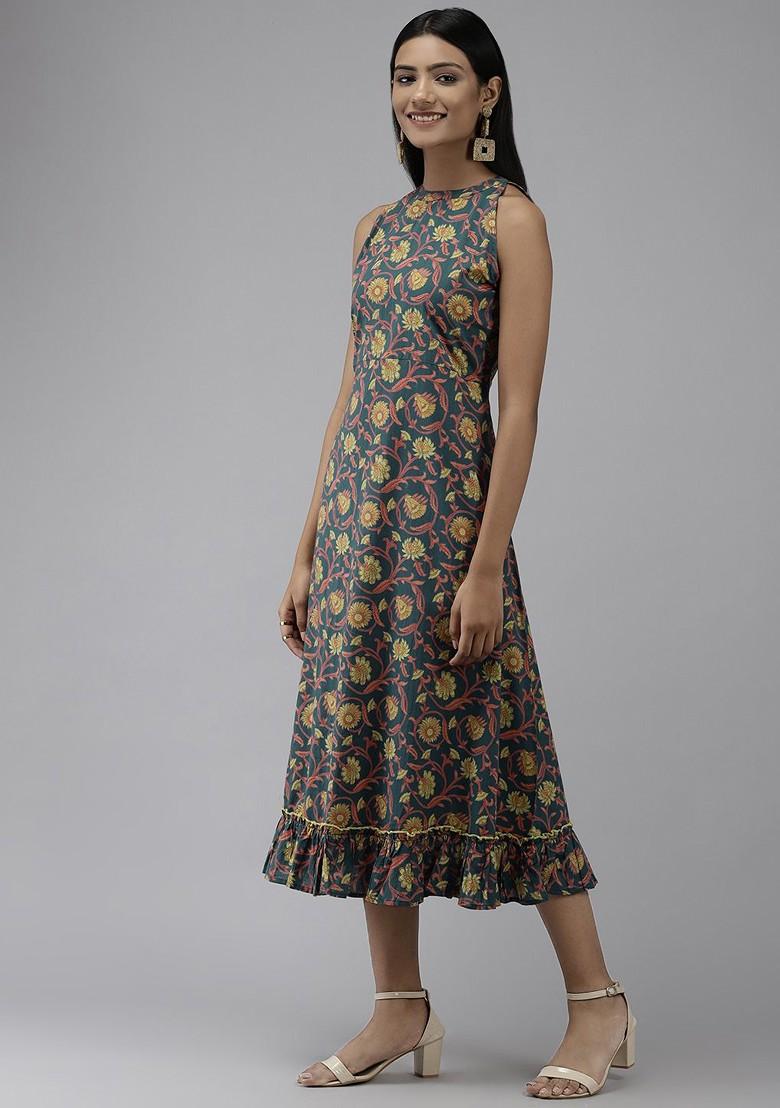 Green Poly Blend Anarkali Kurta