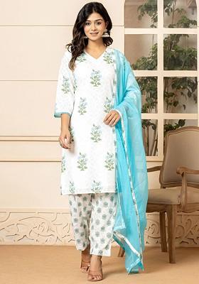 Blue Printed Cotton Kurta Set
