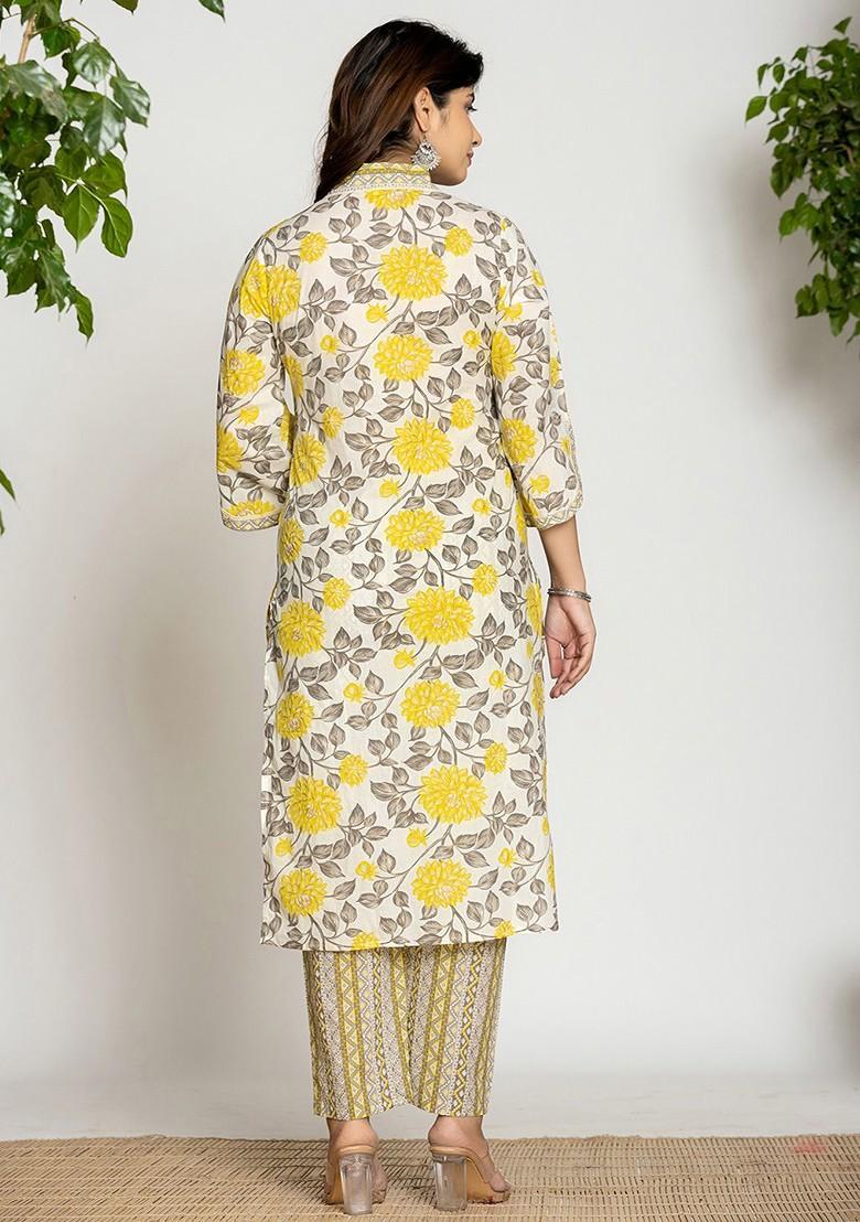 Yellow Printed Cotton Kurta Set