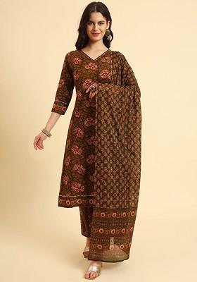 Green Embroidered Cotton Kurta Set