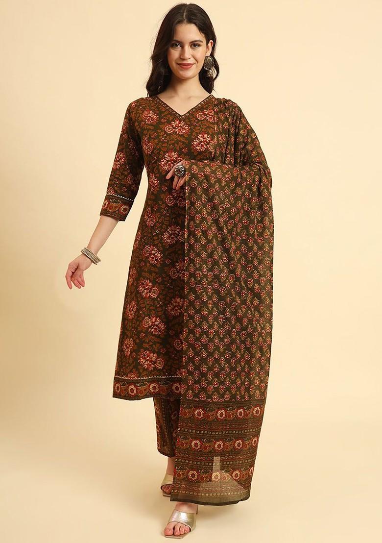 Green Embroidered Cotton Kurta Set