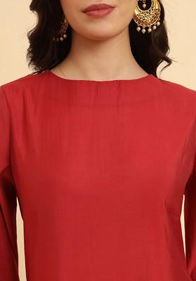 Orange  Poly Blend Kurta Set