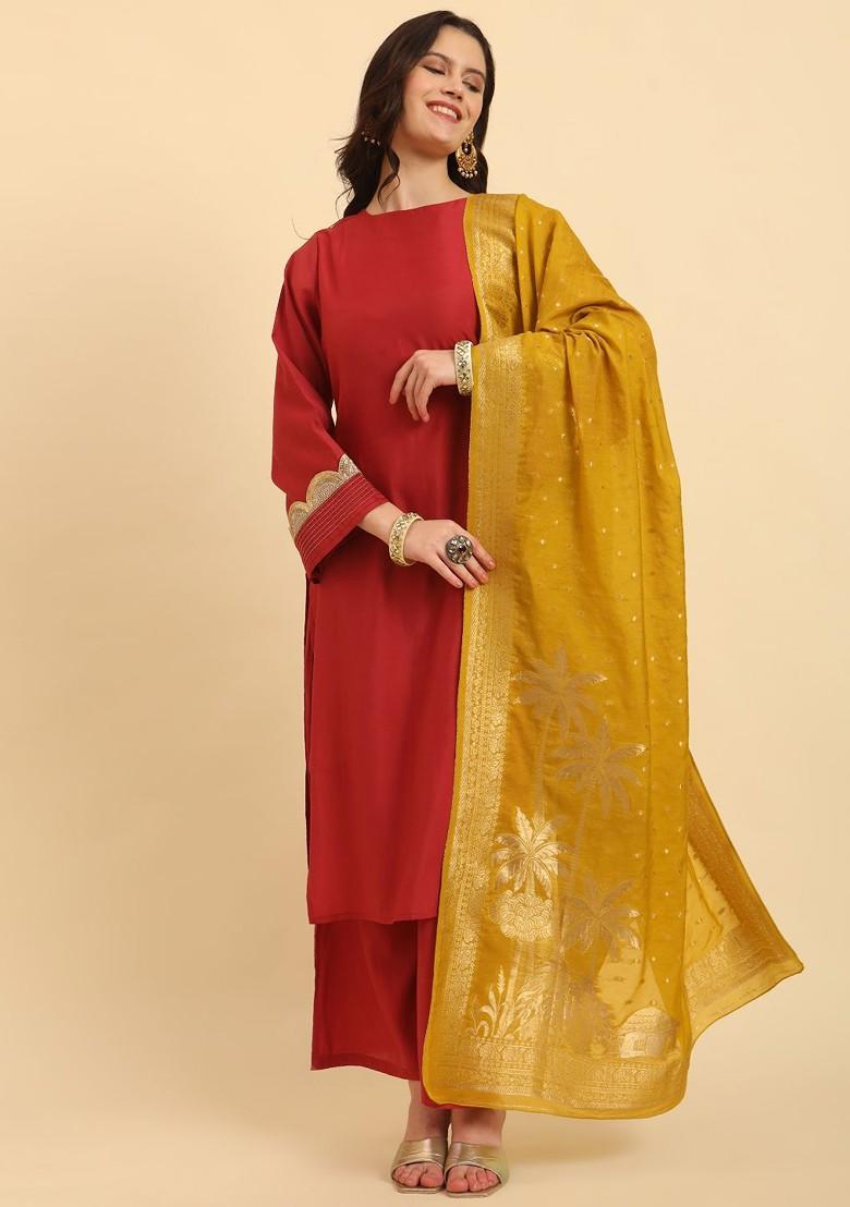 Orange  Poly Blend Kurta Set