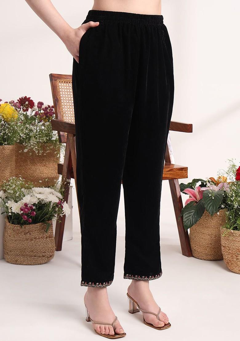 Black Embroidered Poly Blend Kurta Set