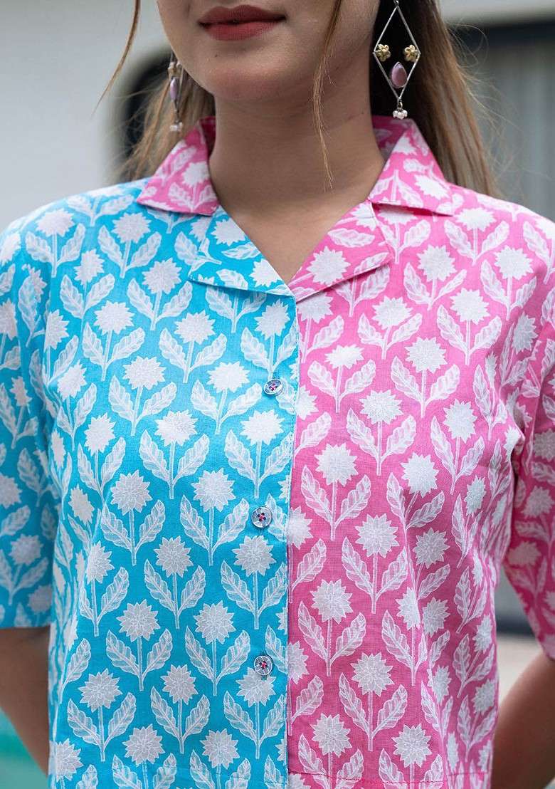 Pink Printed Cotton Co Ord Set - Indya