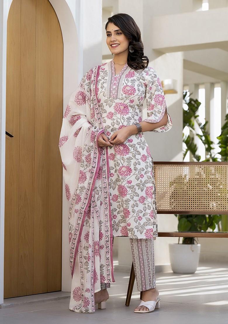 Pink Printed Cotton Kurta Set