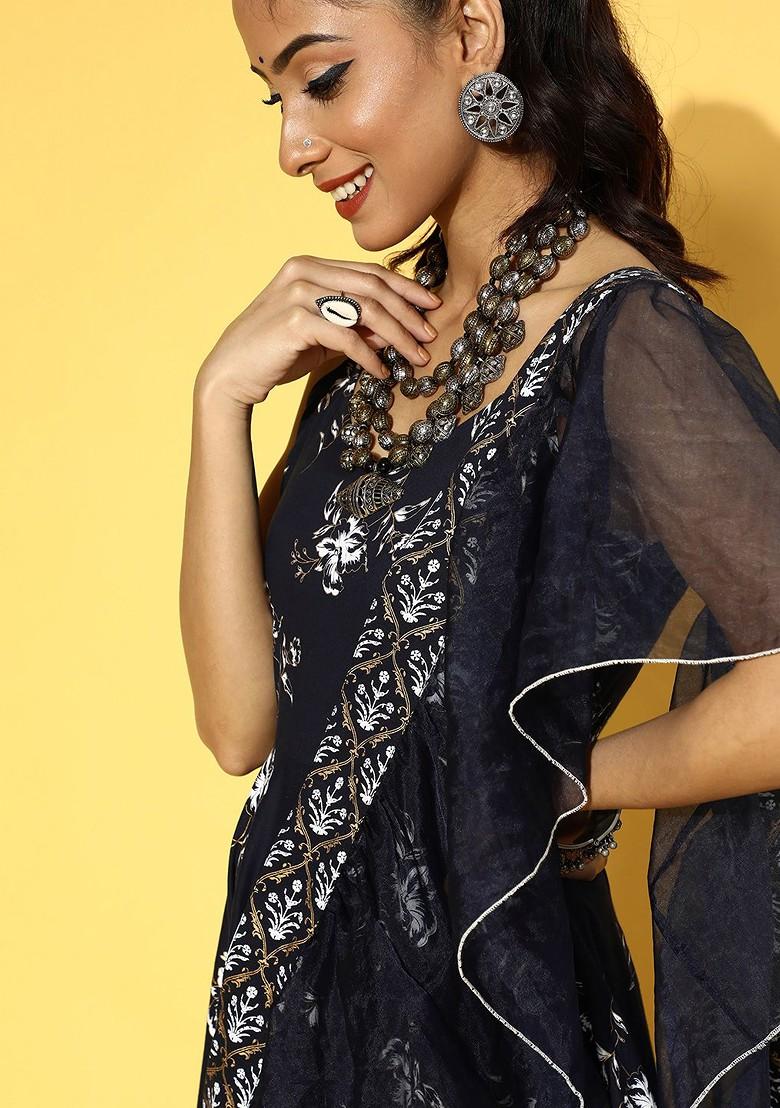 Blue Poly Blend Anarkali Kurta