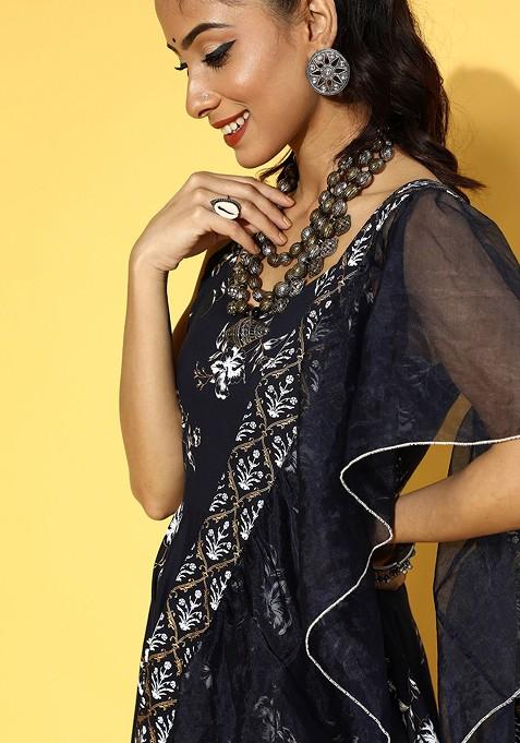 Blue Poly Blend Anarkali Kurta