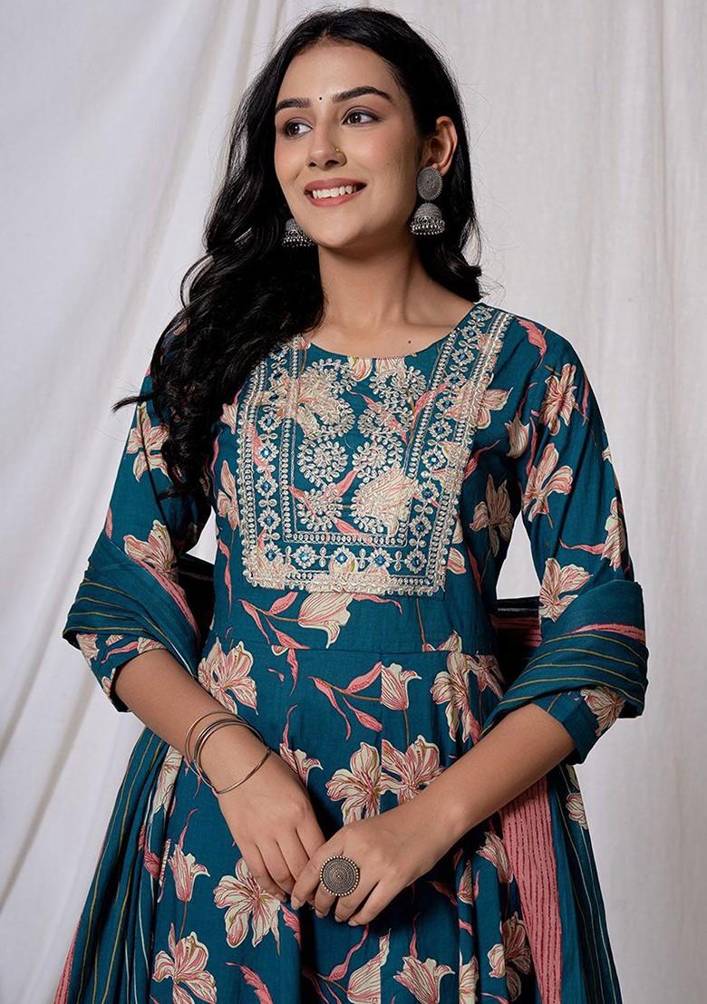 Green Printed Cotton Kurta Set