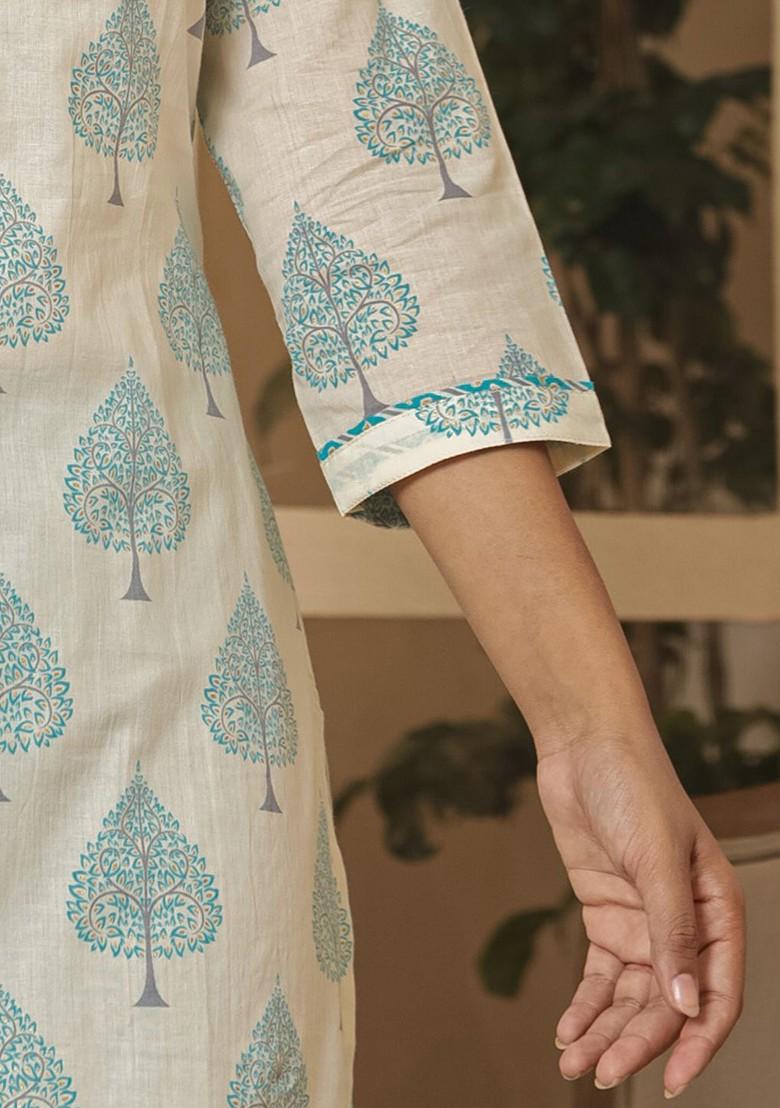 Blue Embroidered Cotton Kurta Set