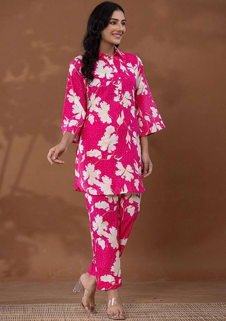 Pink Printed Cotton Co-Ord Set - Indya