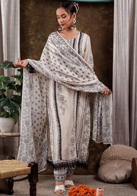 White Embroidered Silk Kurta Set