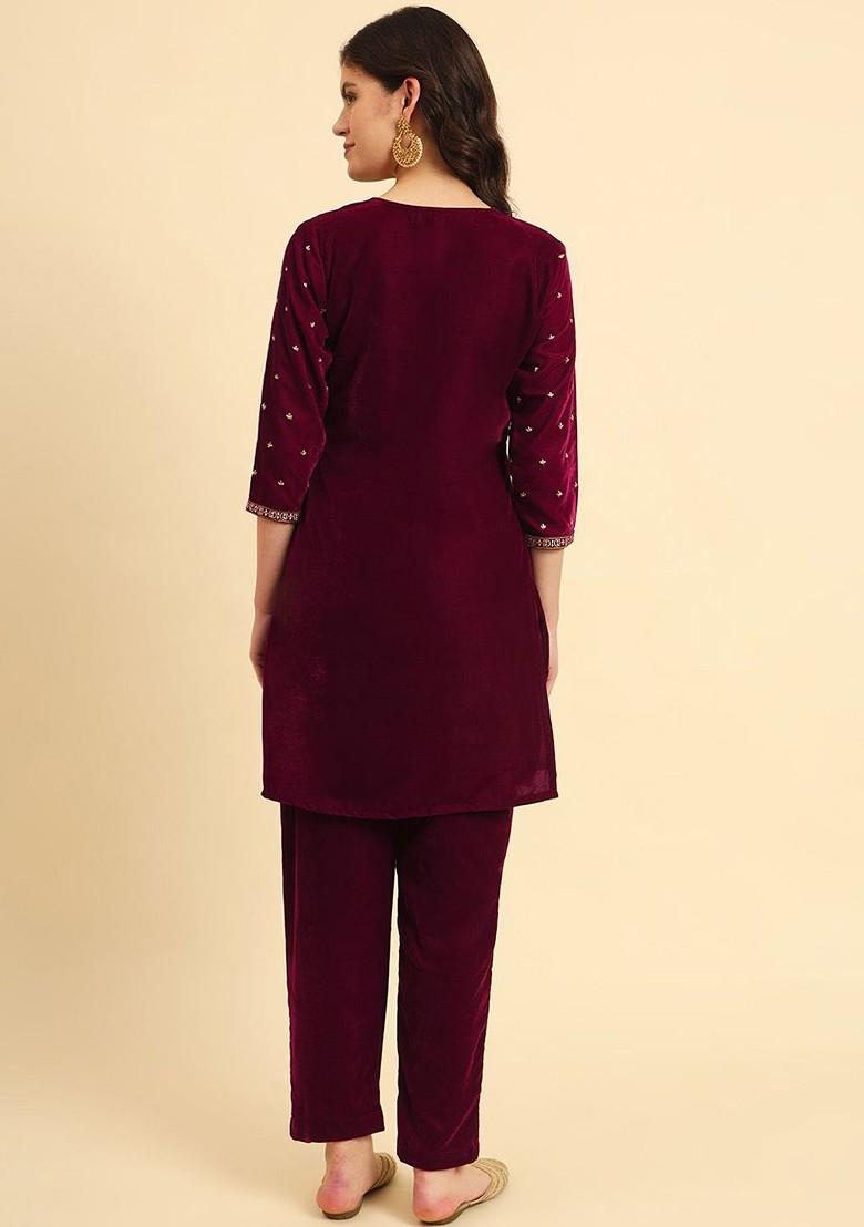 Pink Embroidered Poly Blend Co-Ord Set