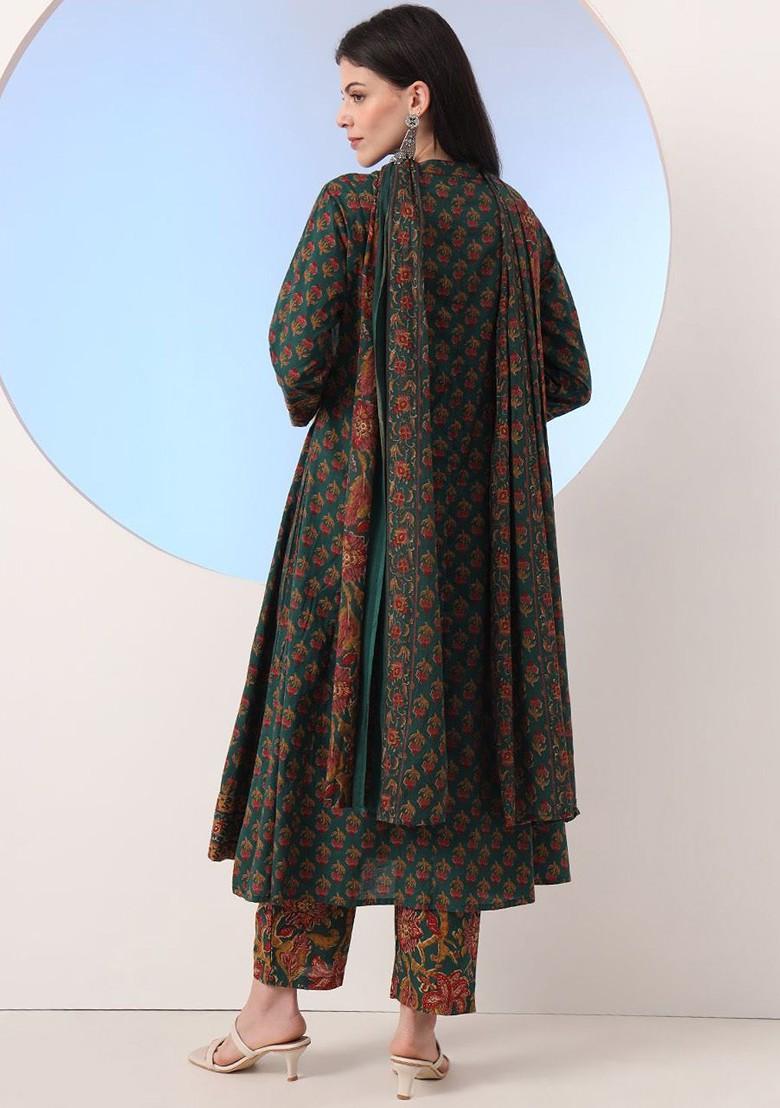 Green Printed Cotton Kurta Set