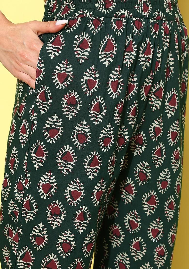 Maroon Printed Cotton Kurta Set