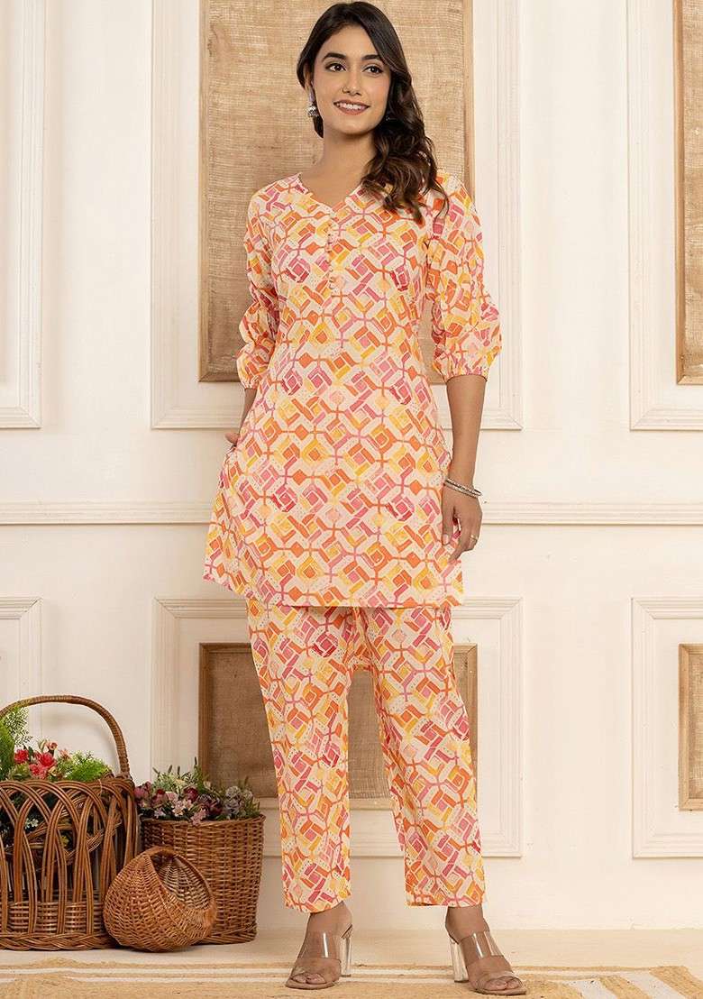 Pink Printed Cotton Co-Ord Set - Indya