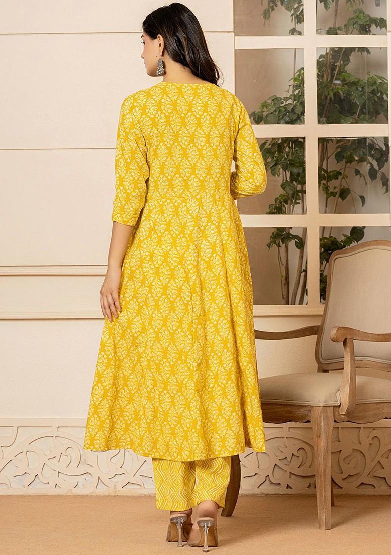 Yellow Printed Cotton Kurta Set