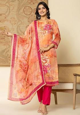 Pink Printed Poly Blend Kurta Set