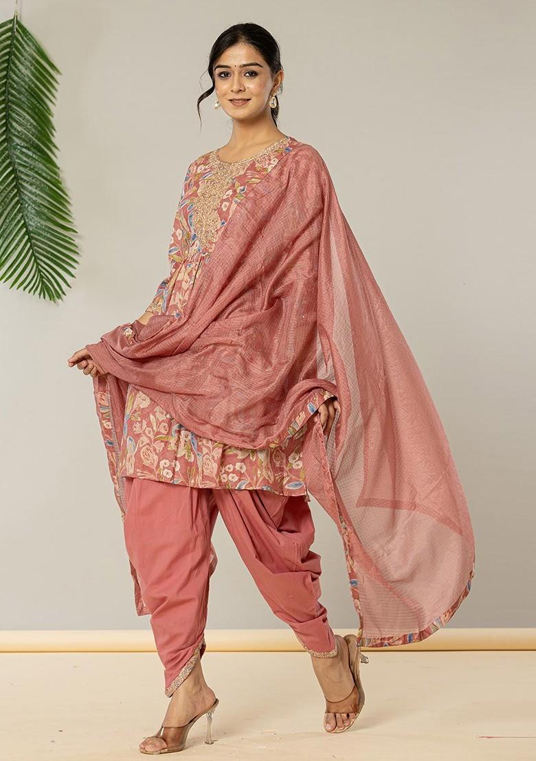 Pink Embroidered Cotton Kurta Set