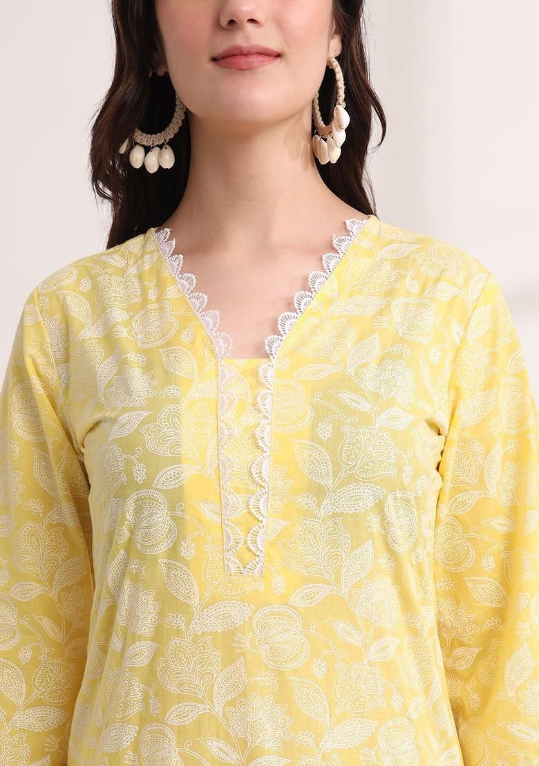 Yellow Embroidered Cotton Kurta Set