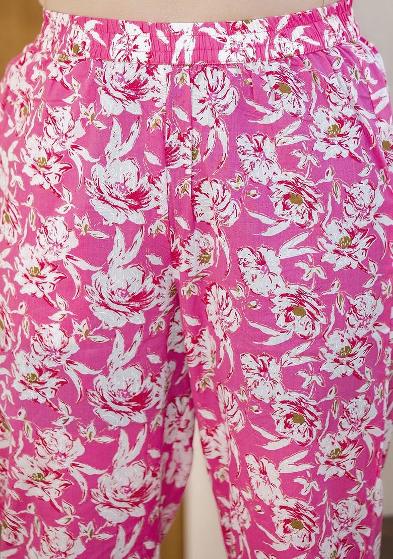 Pink Printed Cotton Kurta Set