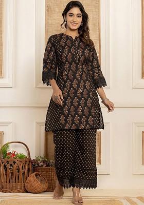 Black Printed Poly Blend Co-Ord Set