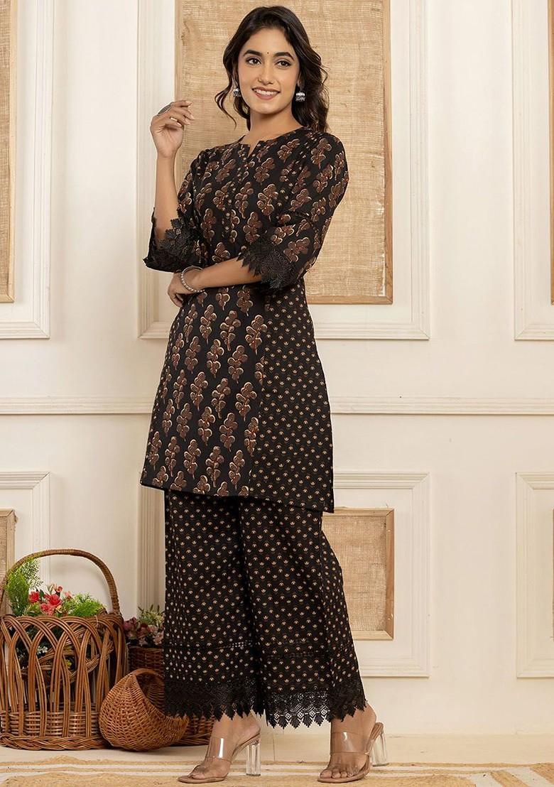 Black Printed Poly Blend Co-Ord Set
