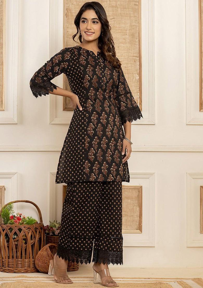 Black Printed Poly Blend Co-Ord Set