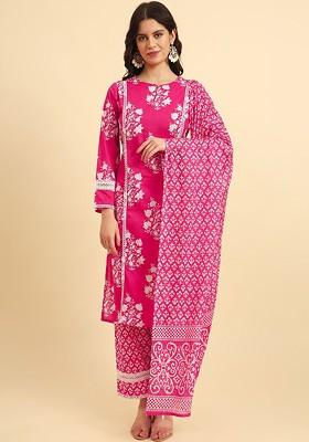 Pink Printed Cotton Kurta Set