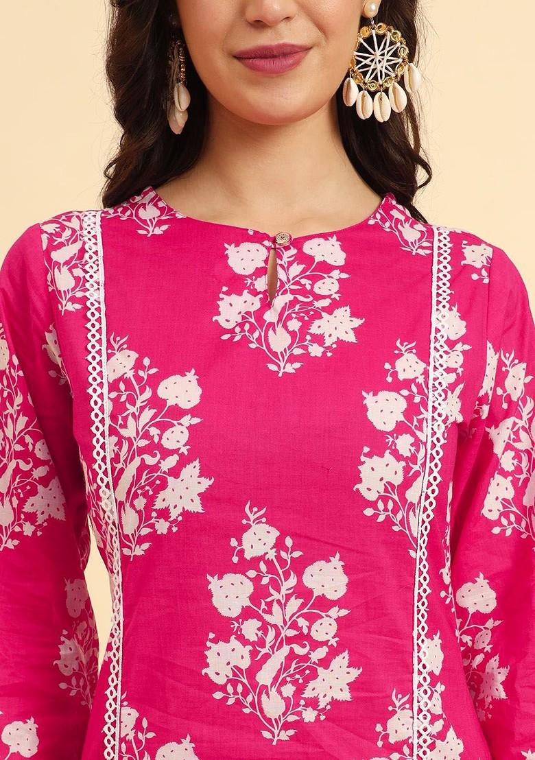 Pink Printed Cotton Kurta Set