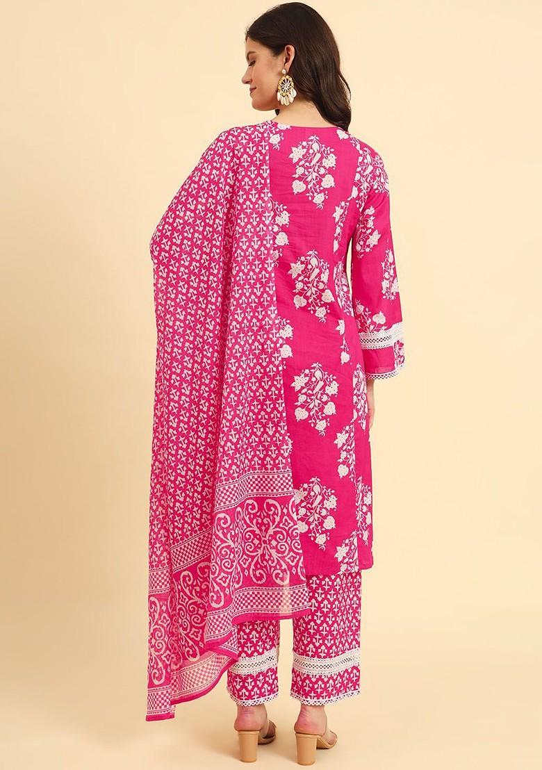 Pink Printed Cotton Kurta Set