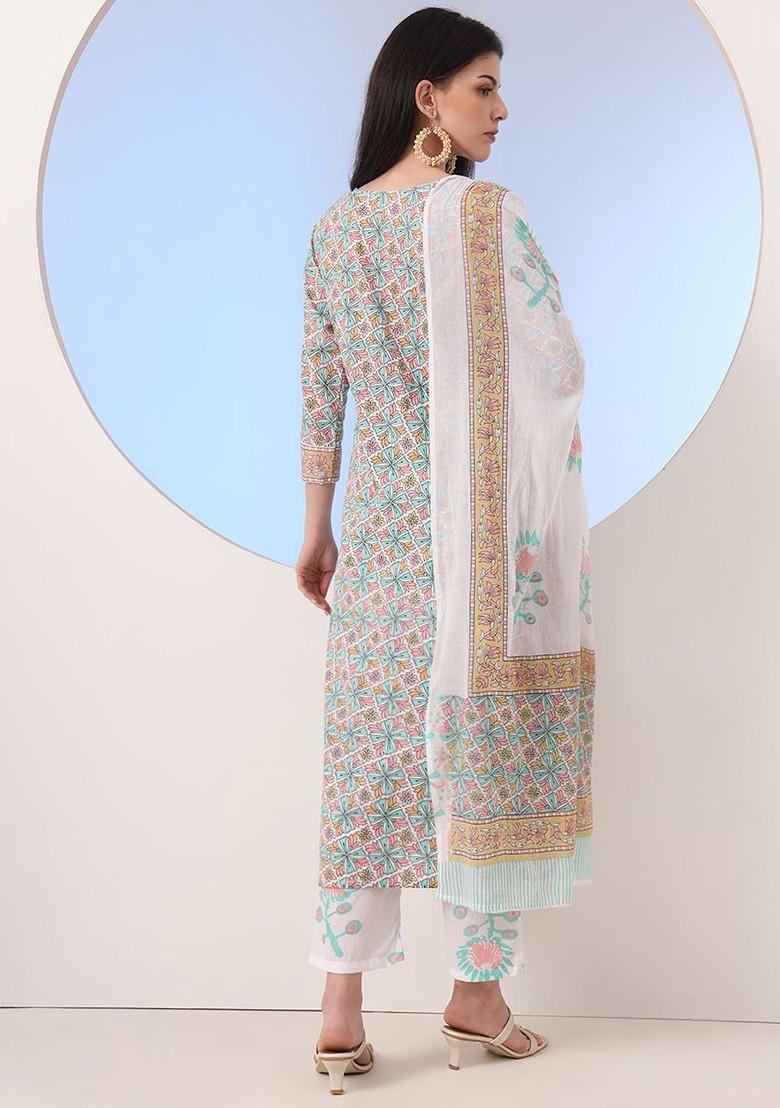 White Embroidered Cotton Kurta Set
