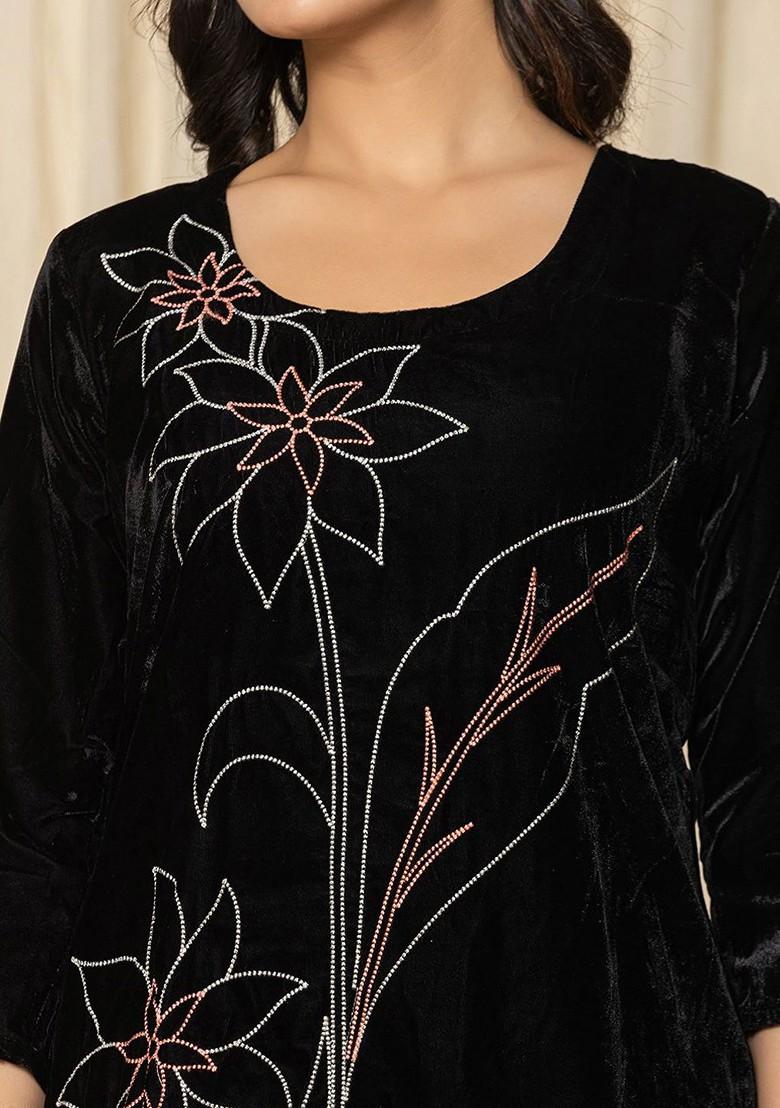 Black Embroidered Poly Blend Co-Ord Set