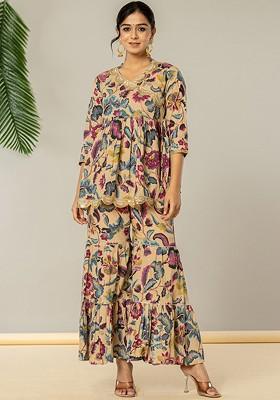 Blue Printed Poly Blend Co-Ord Set