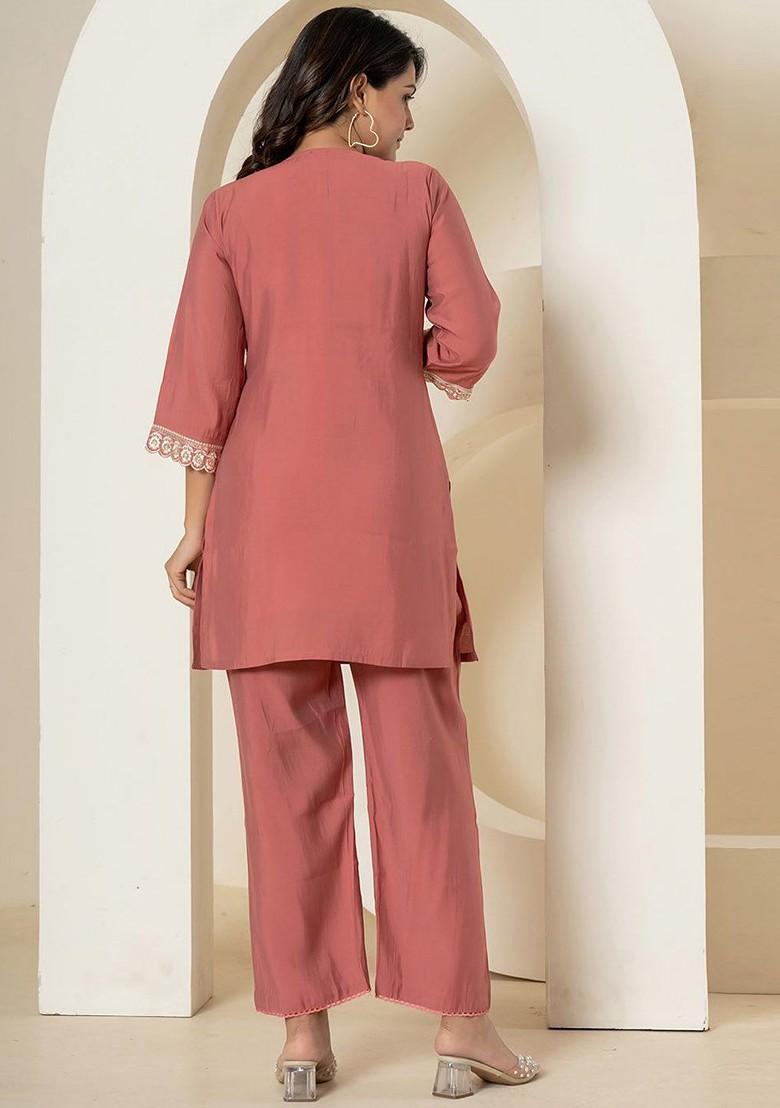 Rust Embroidered Poly Blend Co-Ord Set