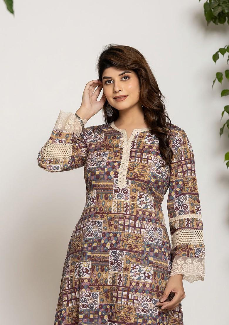 Beige Embroidered Cotton Kurta Set