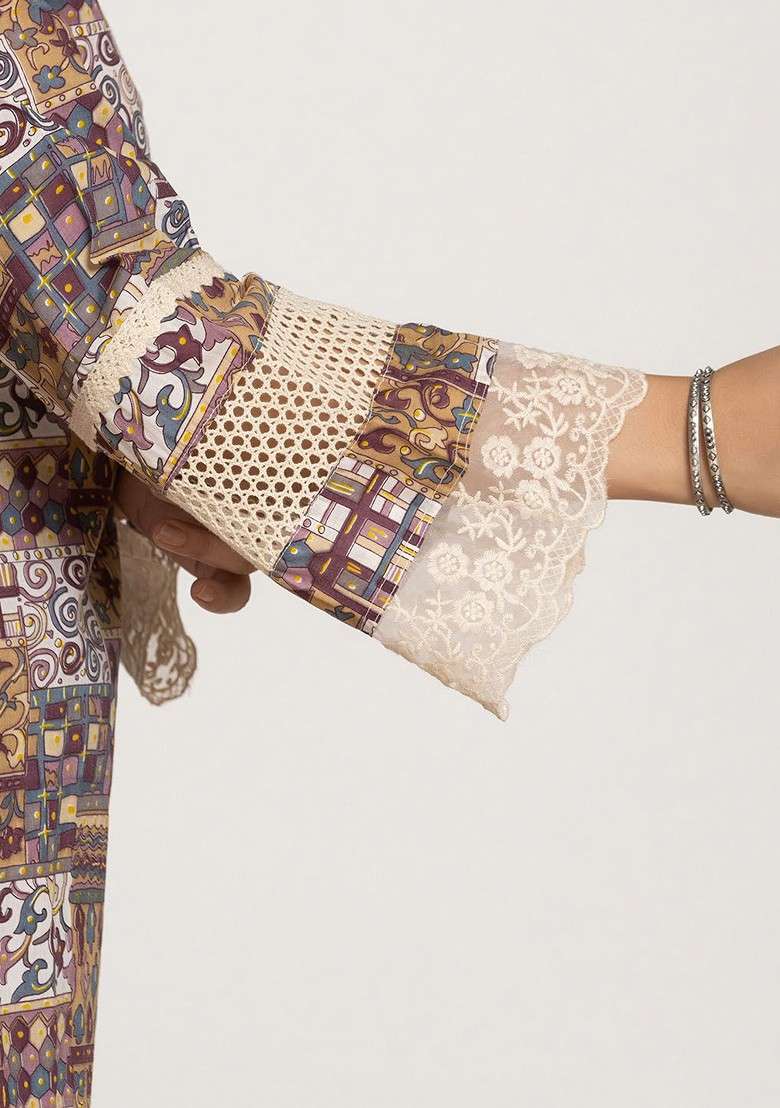 Beige Embroidered Cotton Kurta Set - Indya