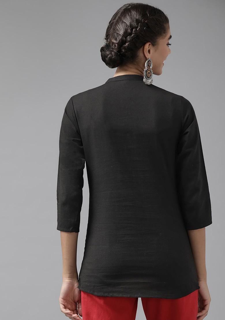 Black Embroidered Poly Blend Top