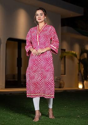 Pink Printed Poly Blend Kurta