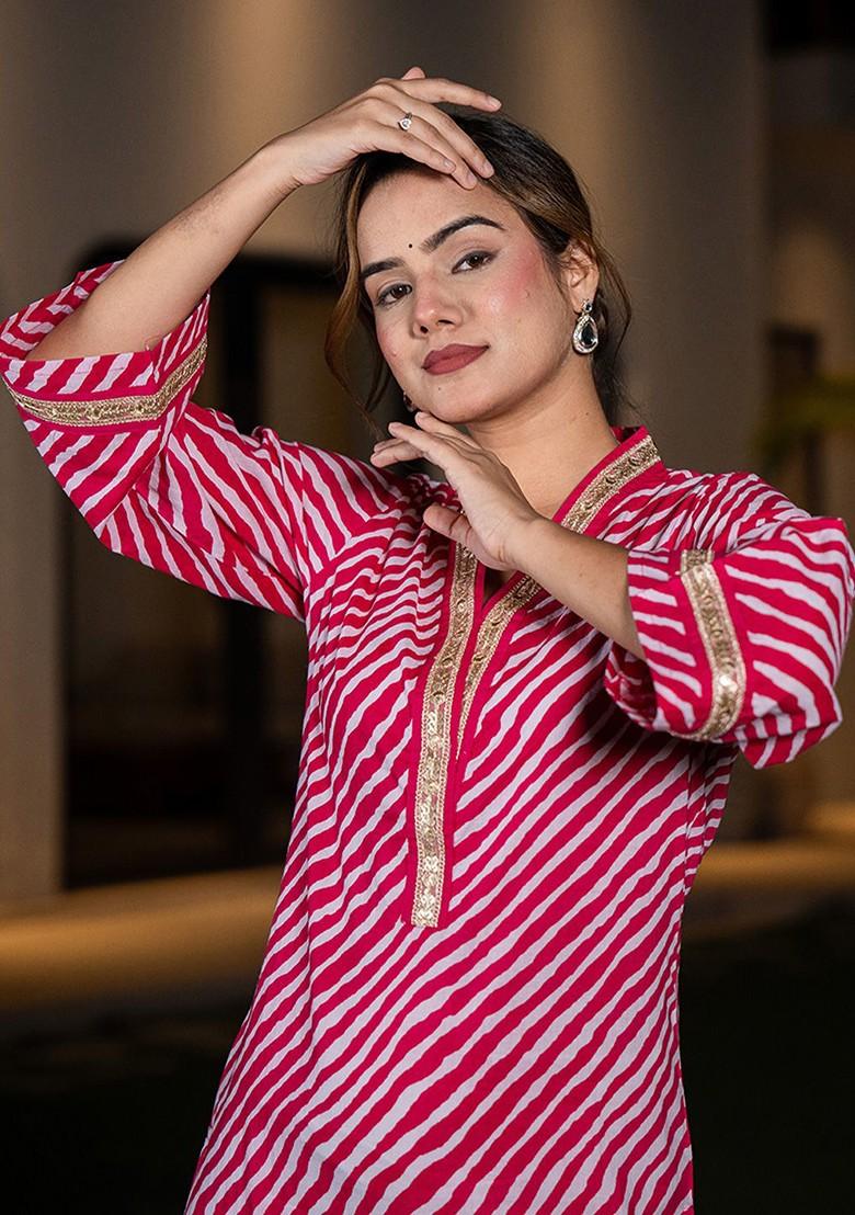 Pink Printed Poly Blend Kurta