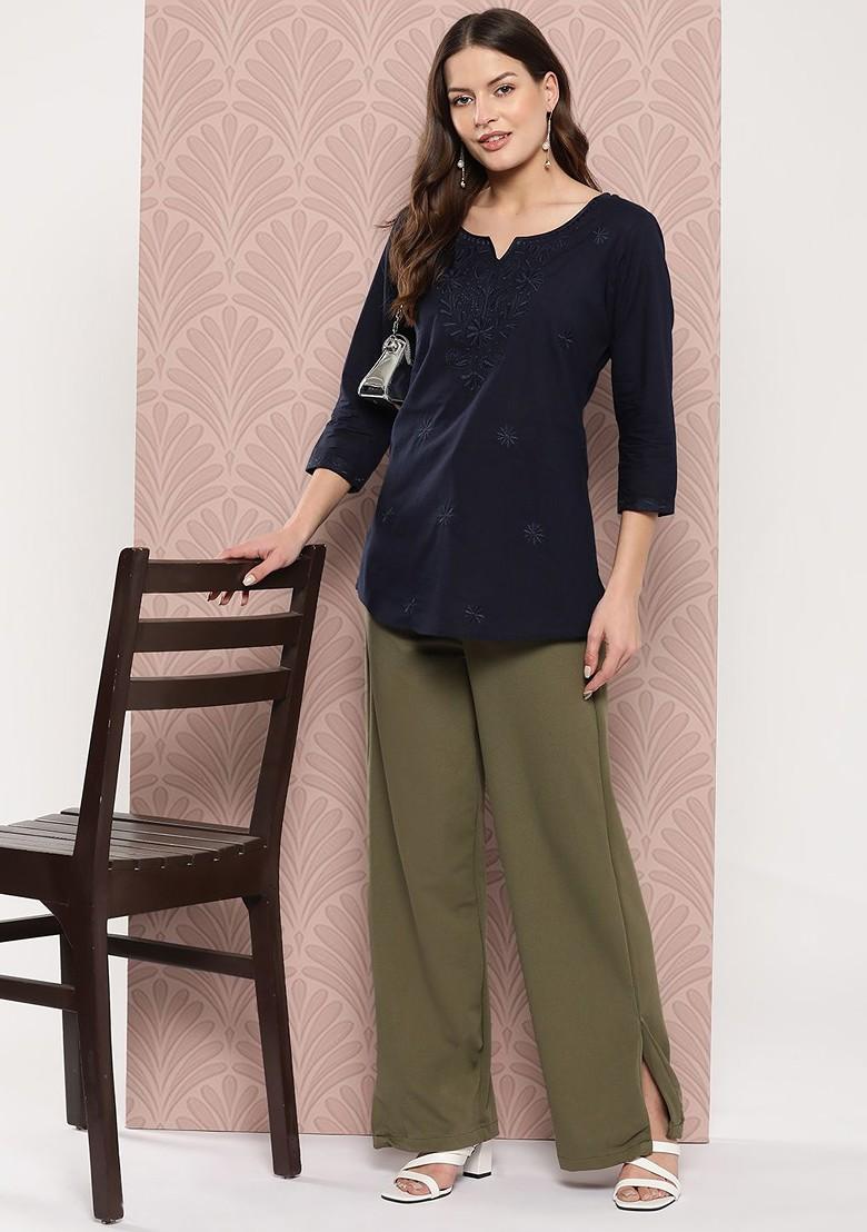 Blue Embroidered Cotton Top