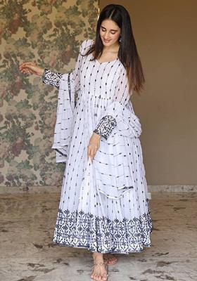 White Embroidered Georgette Kurta Set