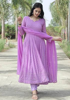 Lavender Embroidered Georgette Kurta Set