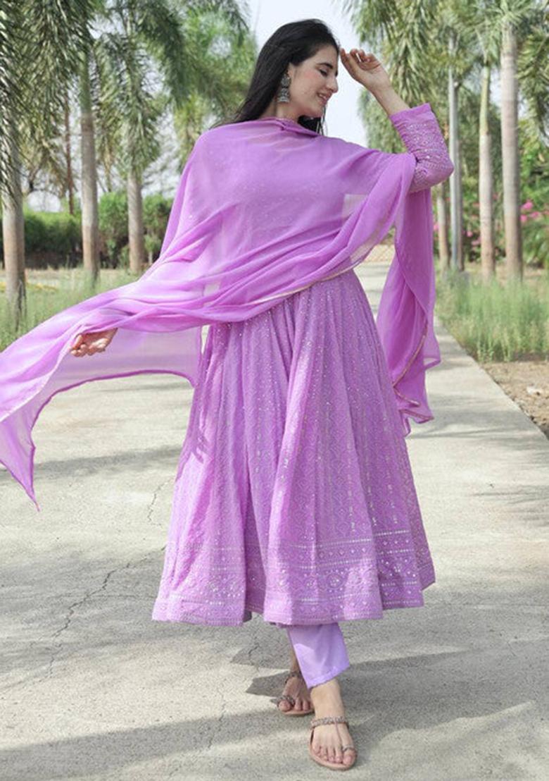 Lavender Embroidered Georgette Kurta Set