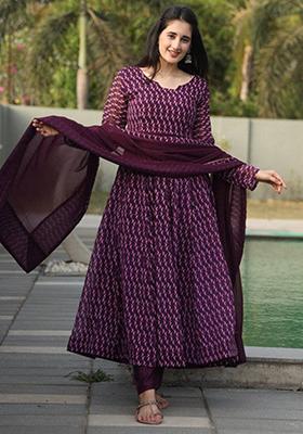 Maroon Printed Georgette Kurta Set