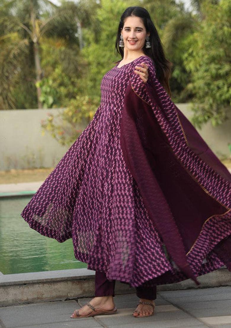 Maroon Printed Georgette Kurta Set