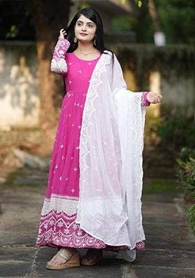 Pink Embroidered Georgette Kurta Set
