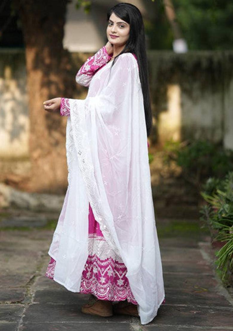 Pink Embroidered Georgette Kurta Set